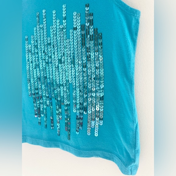 4/$20💥Sequin Waterfall Tank Top, Teal Blue, Sporty Straps, Soft Cotton, Lined - Picture 3 of 9